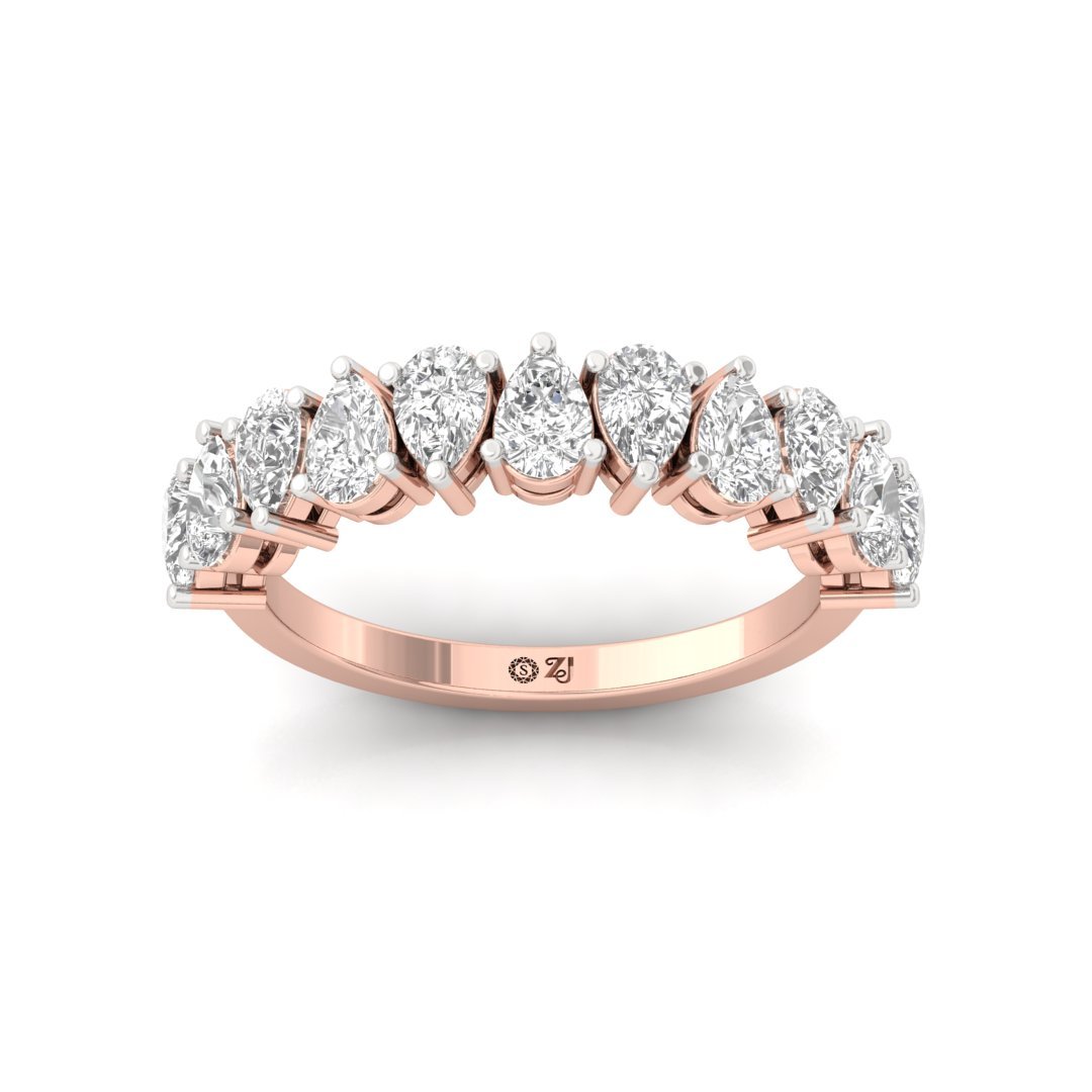 Pear Cut Diamond Half Eternity Band | Lab Grown Diamonds | Silver | 10K | 14K | 18K - Rose Gold Main View