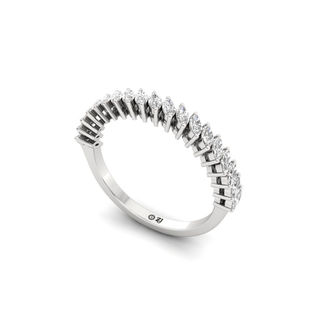 Marquise Cut Half Eternity Band | Lab Grown Diamonds | Silver | 10K | 14K | 18K - View 2