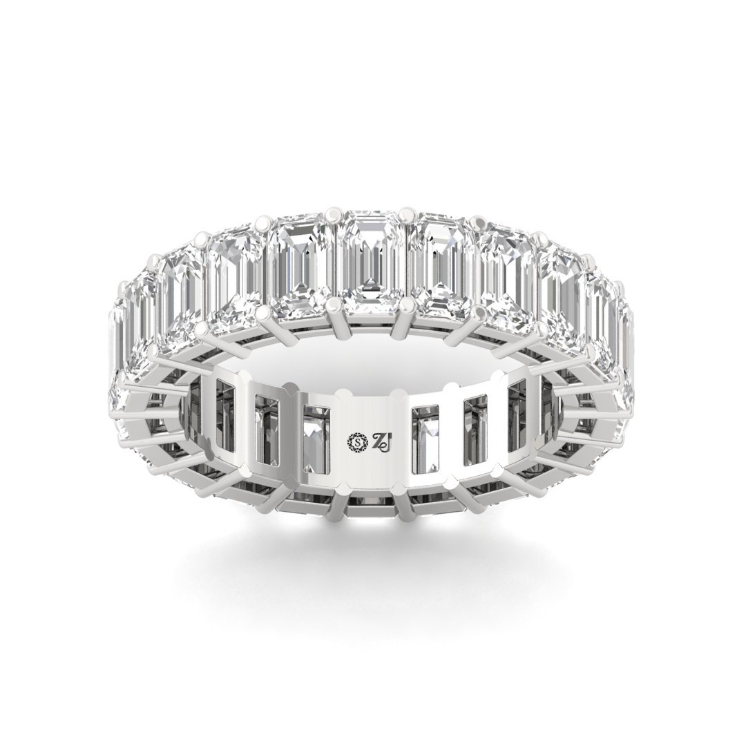 Emerald Cut Eternity Band Half Eternity Band | Lab Grown Diamond Ring | Silver | 10K | 14K | 18K - Main View