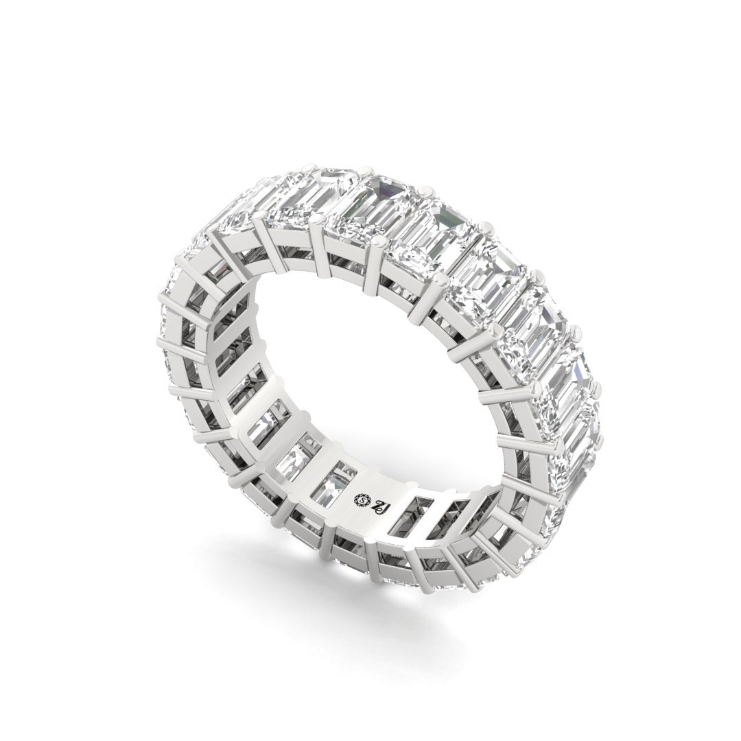 Emerald Cut Eternity Band Half Eternity Band | Lab Grown Diamond Ring | Silver | 10K | 14K | 18K - View 2