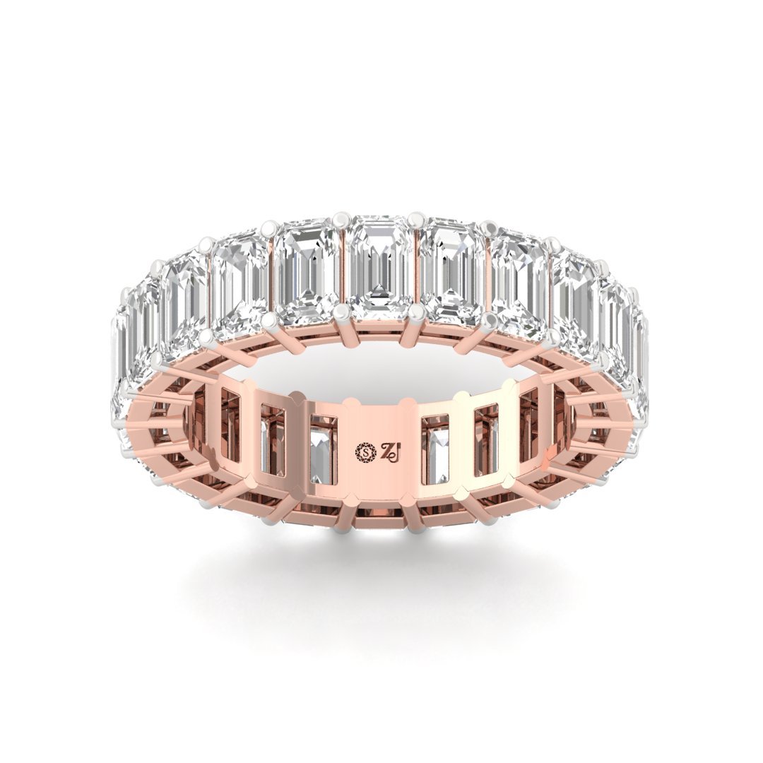 Emerald Cut Eternity Band Half Eternity Band | Lab Grown Diamond Ring | Silver | 10K | 14K | 18K - Rose Gold Main View