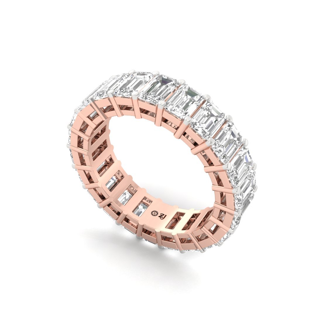 Emerald Cut Eternity Band Half Eternity Band | Lab Grown Diamond Ring | Silver | 10K | 14K | 18K - View 2