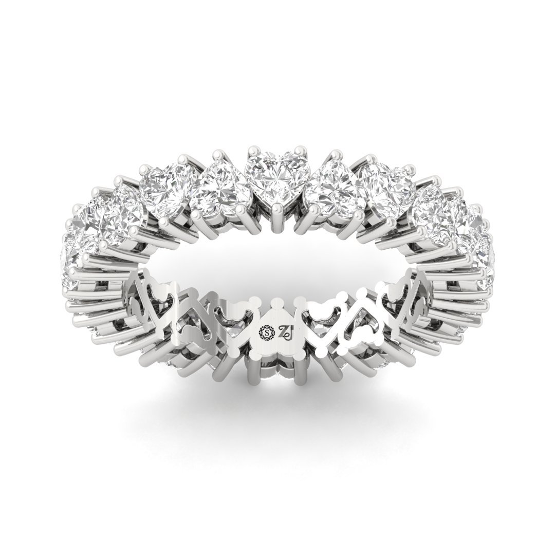 Heart Cut Diamond Eternity Ring | Lab Grown Diamonds | Silver | 10K | 14K | 18K - Main View