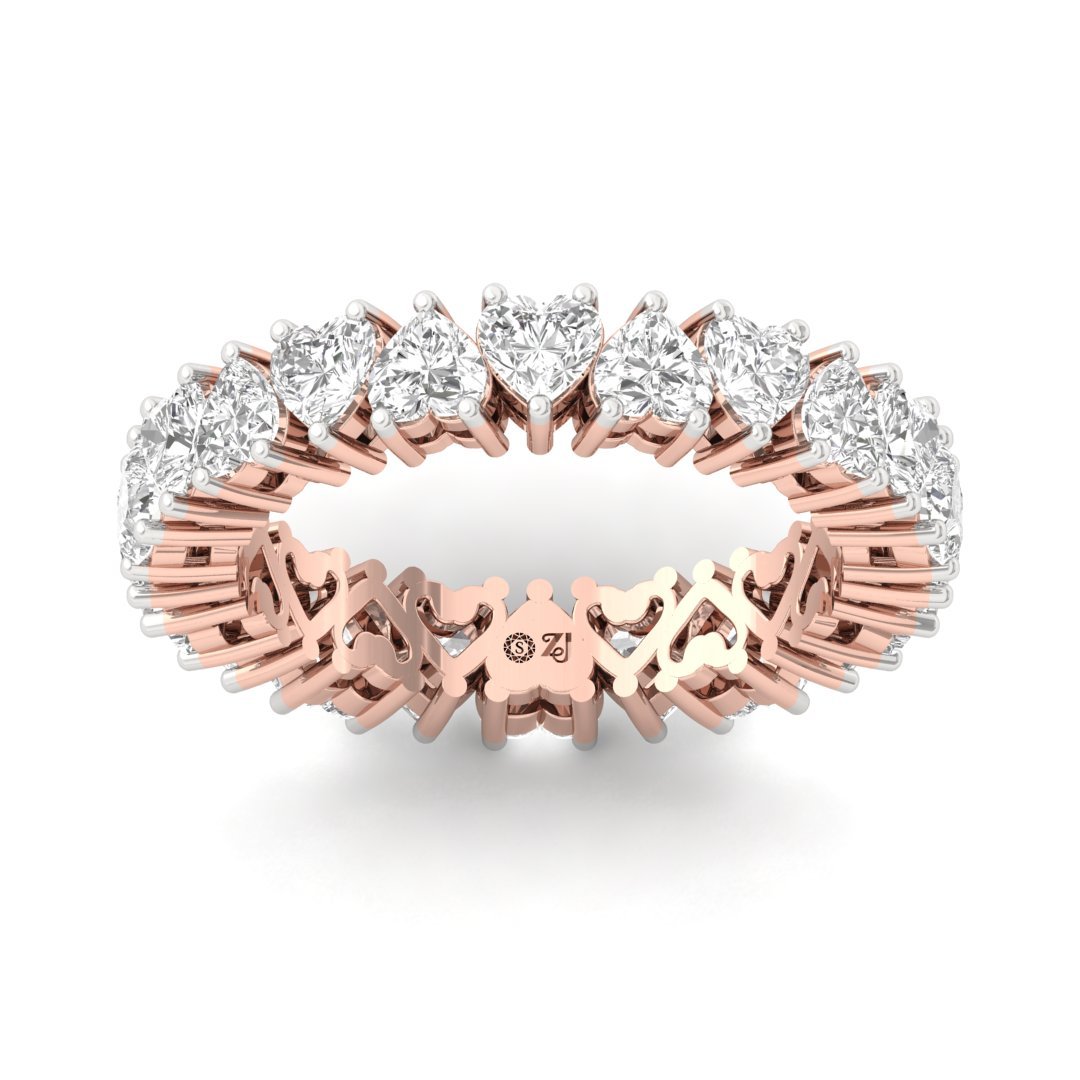 Heart Cut Diamond Eternity Ring | Lab Grown Diamonds | Silver | 10K | 14K | 18K - Rose Gold Main View