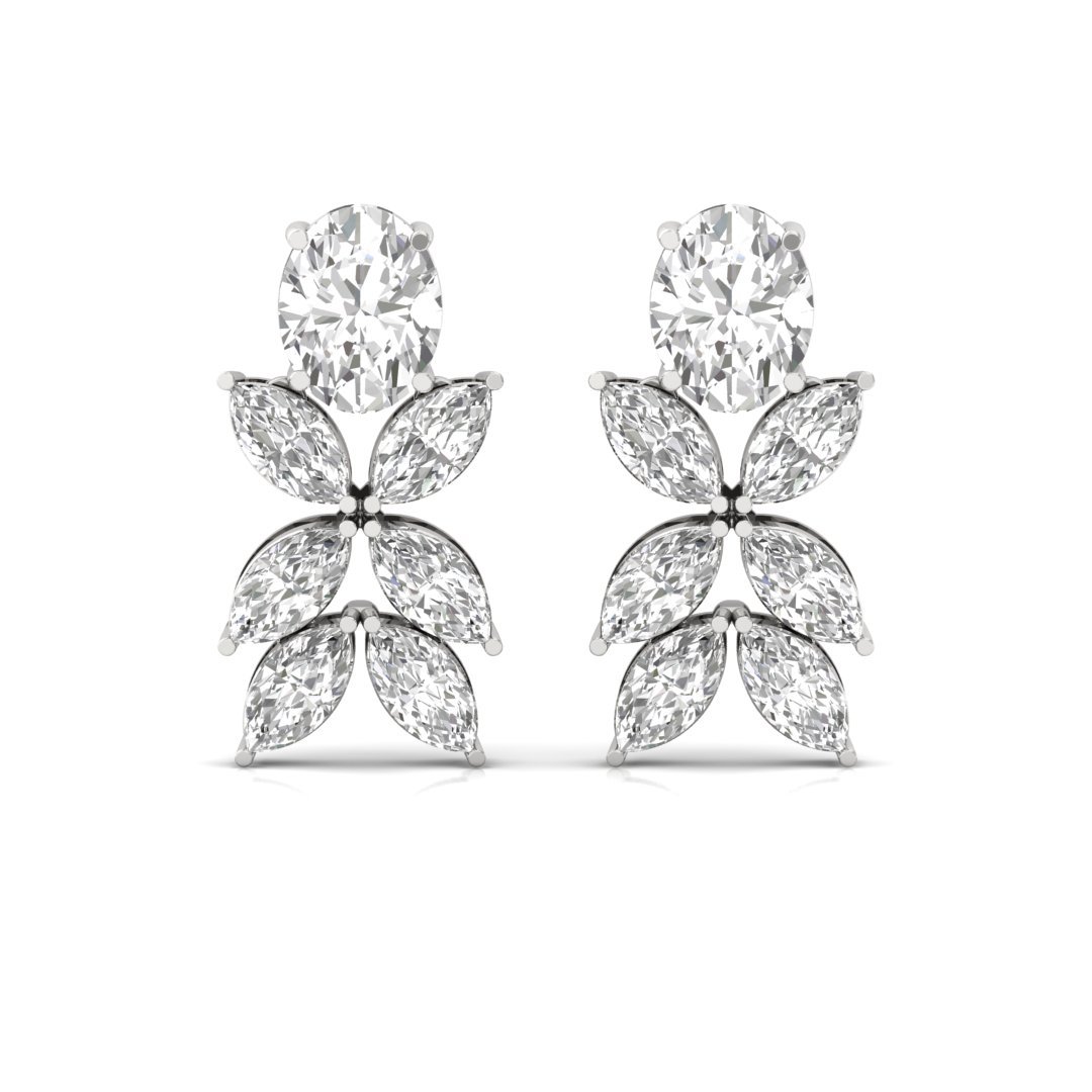 Oval & Marquise Diamond Drop Earrings | Lab Grown Diamond | Silver | 10K | 14K | 18K - View 2