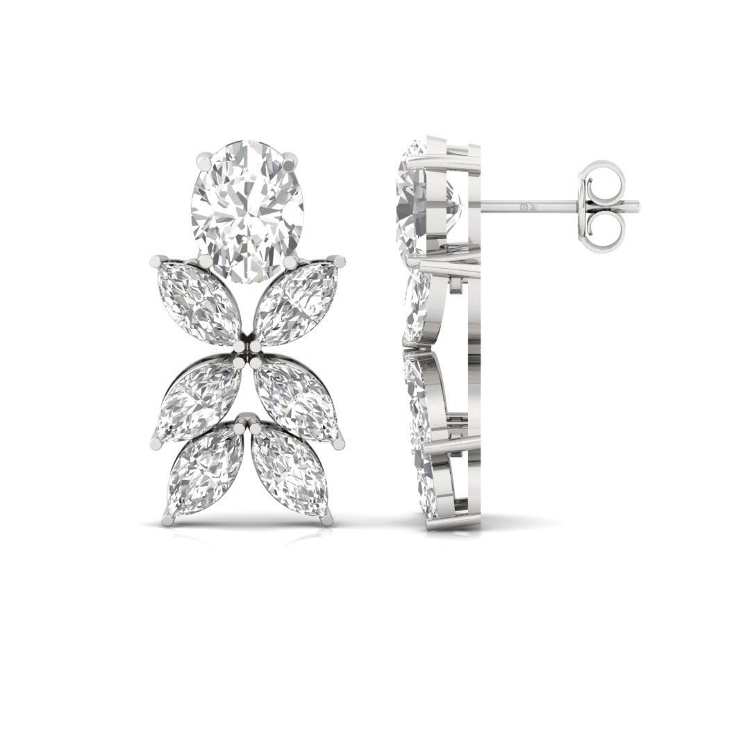 Oval & Marquise Diamond Drop Earrings | Lab Grown Diamond | Silver | 10K | 14K | 18K - Main View