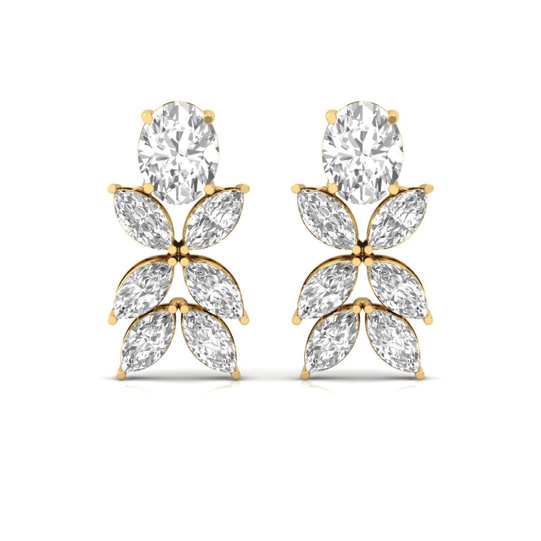 Oval & Marquise Diamond Drop Earrings | Lab Grown Diamond | Silver | 10K | 14K | 18K - View 2