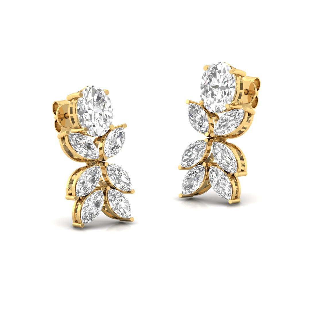 Oval & Marquise Diamond Drop Earrings | Lab Grown Diamond | Silver | 10K | 14K | 18K - View 3