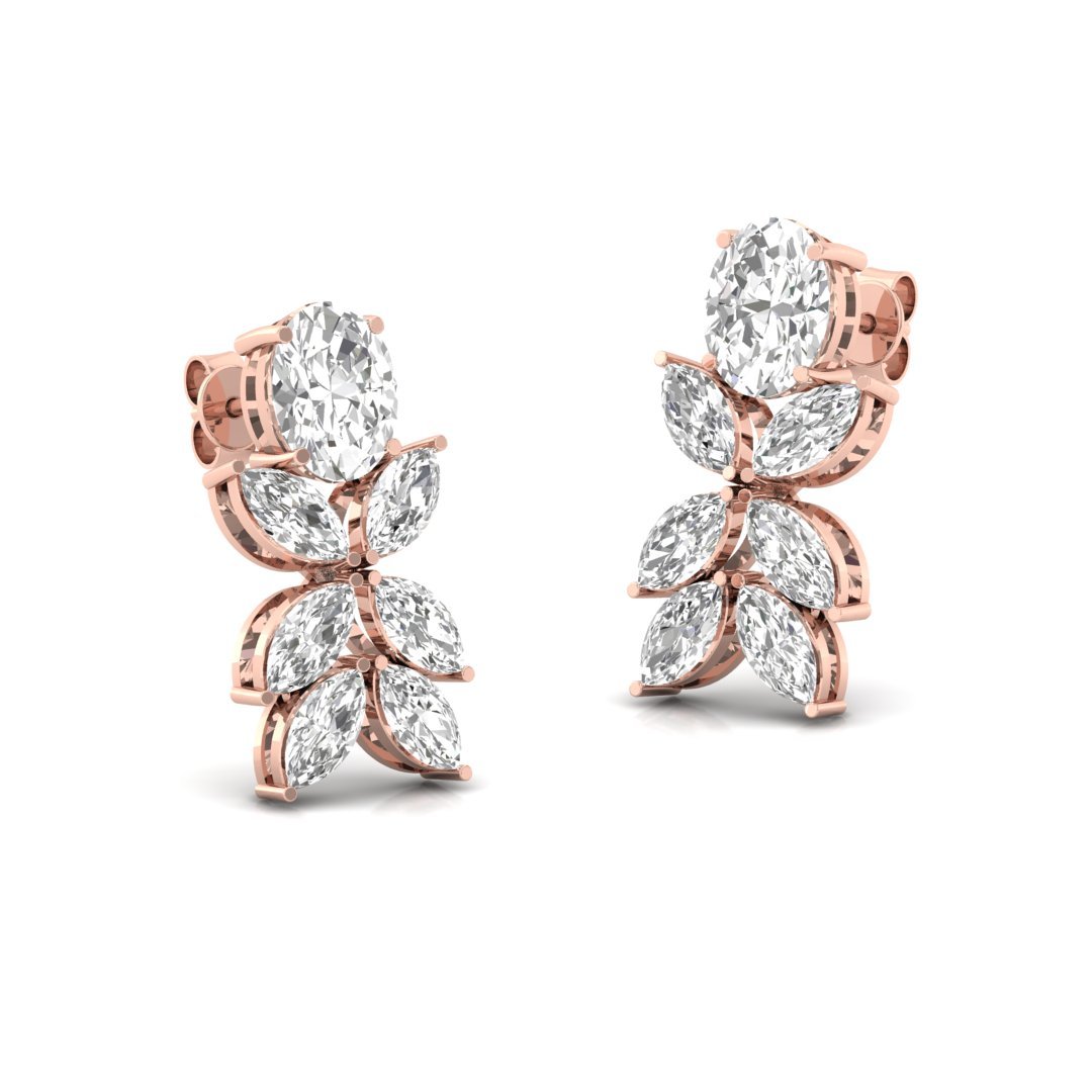 Oval & Marquise Diamond Drop Earrings | Lab Grown Diamond | Silver | 10K | 14K | 18K - View 3