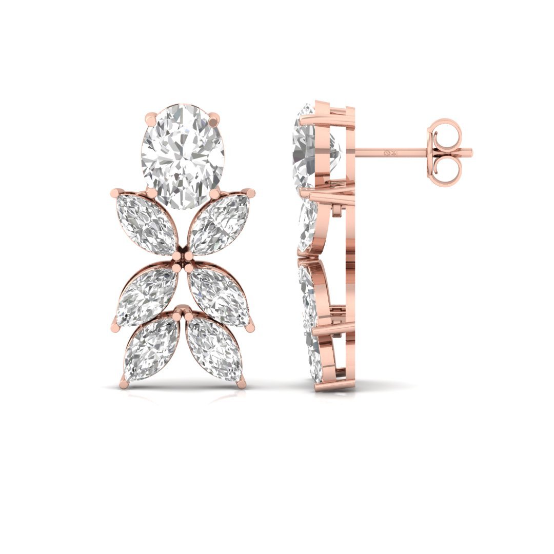 Oval & Marquise Diamond Drop Earrings | Lab Grown Diamond | Silver | 10K | 14K | 18K - Rose Gold Main View