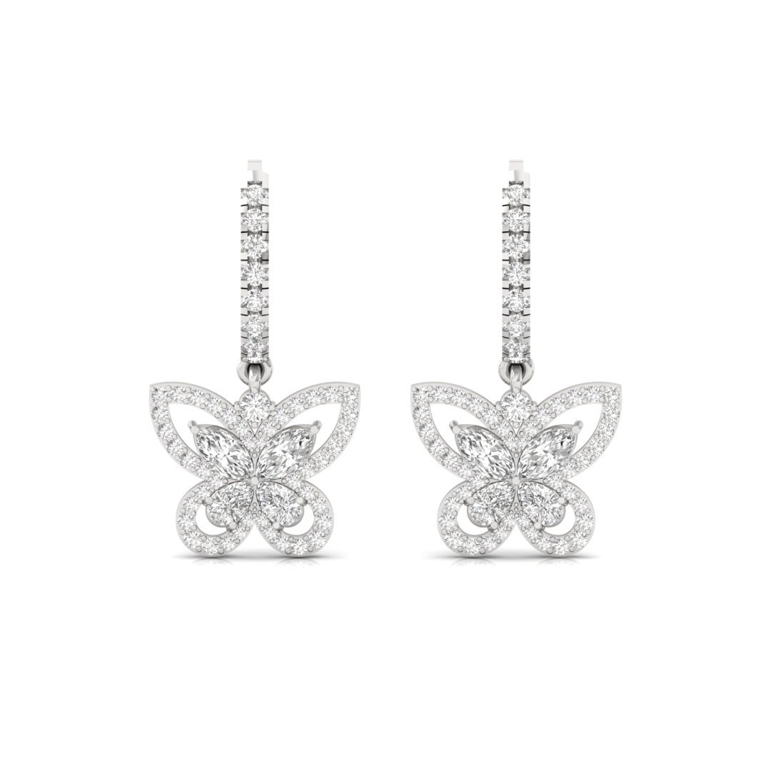 Butterfly Diamond Drop Earrings | Lab Grown Diamond Jewelry | Silver | 10K | 14K | 18K - View 2