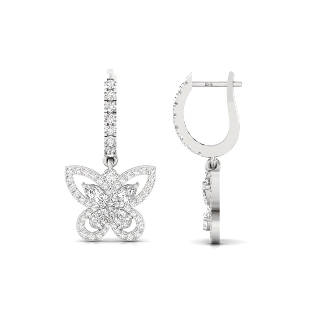 Butterfly Diamond Drop Earrings | Lab Grown Diamond Jewelry | Silver | 10K | 14K | 18K - Main View