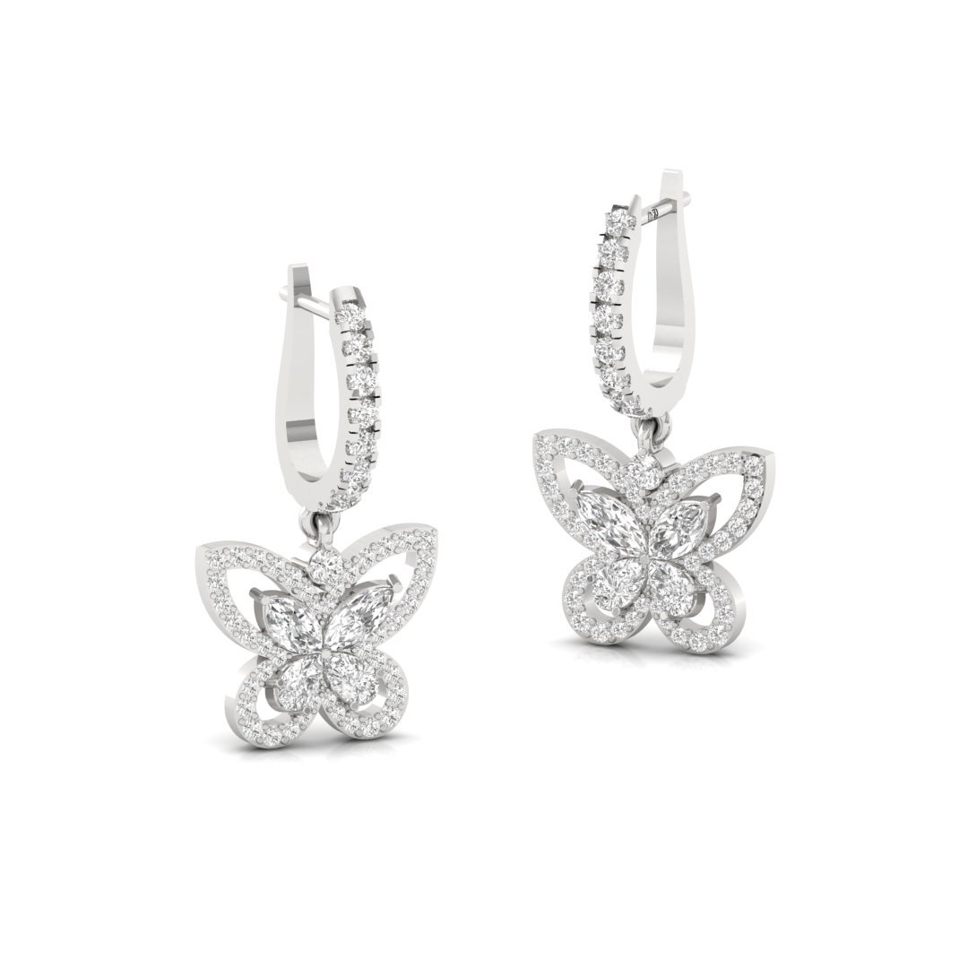 Butterfly Diamond Drop Earrings | Lab Grown Diamond Jewelry | Silver | 10K | 14K | 18K - View 3
