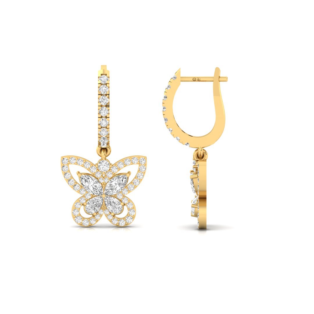 Butterfly Diamond Drop Earrings | Lab Grown Diamond Jewelry | Silver | 10K | 14K | 18K - Gold Main View