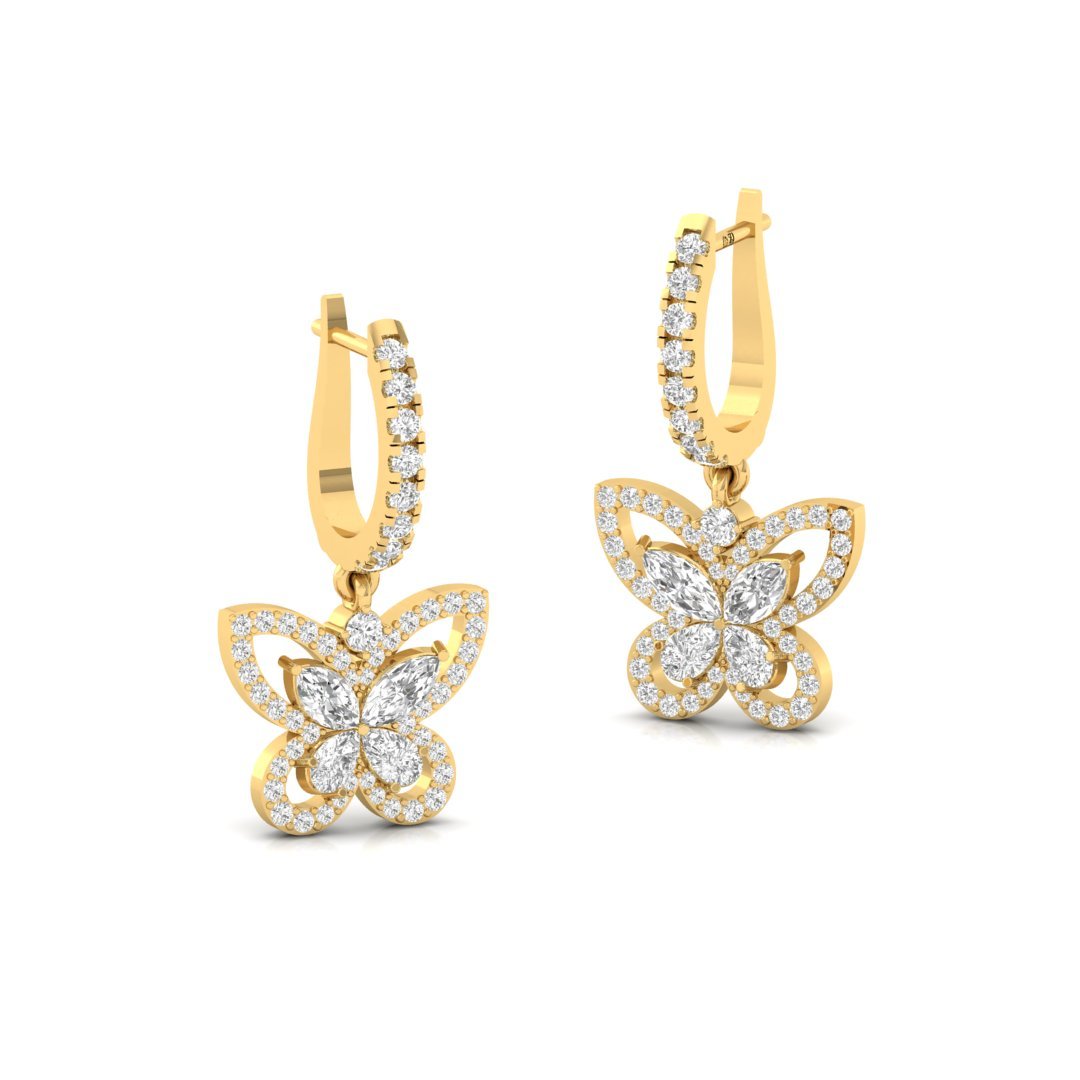 Butterfly Diamond Drop Earrings | Lab Grown Diamond Jewelry | Silver | 10K | 14K | 18K - View 3