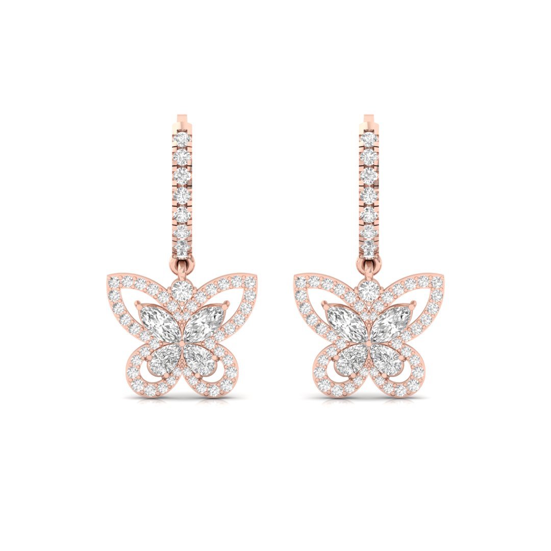 Butterfly Diamond Drop Earrings | Lab Grown Diamond Jewelry | Silver | 10K | 14K | 18K - View 2