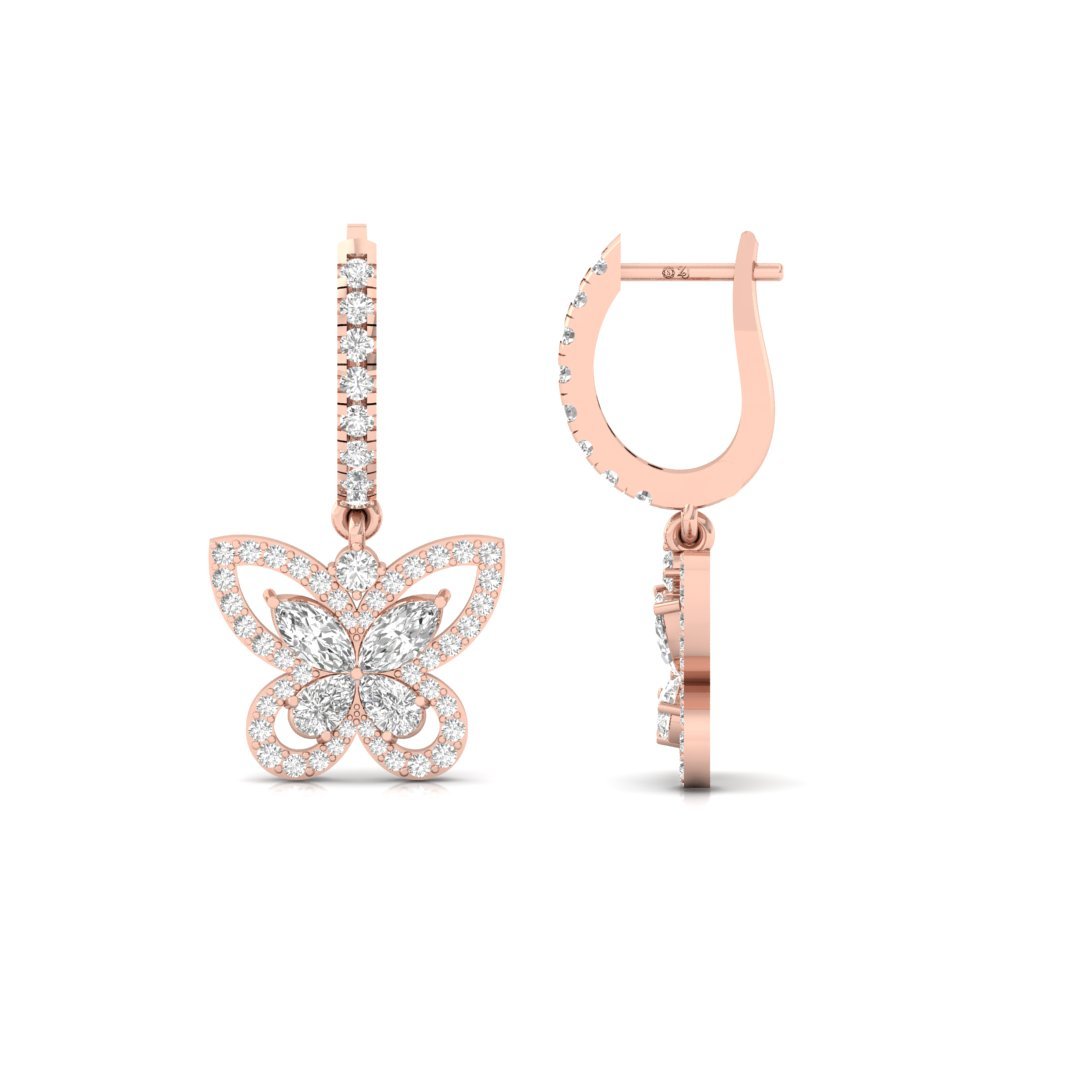 Butterfly Diamond Drop Earrings | Lab Grown Diamond Jewelry | Silver | 10K | 14K | 18K - Rose Gold Main View