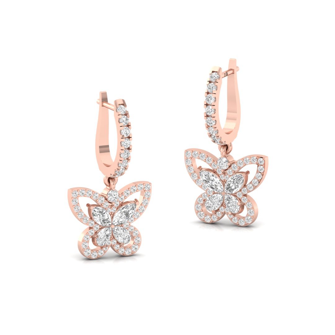 Butterfly Diamond Drop Earrings | Lab Grown Diamond Jewelry | Silver | 10K | 14K | 18K - View 3