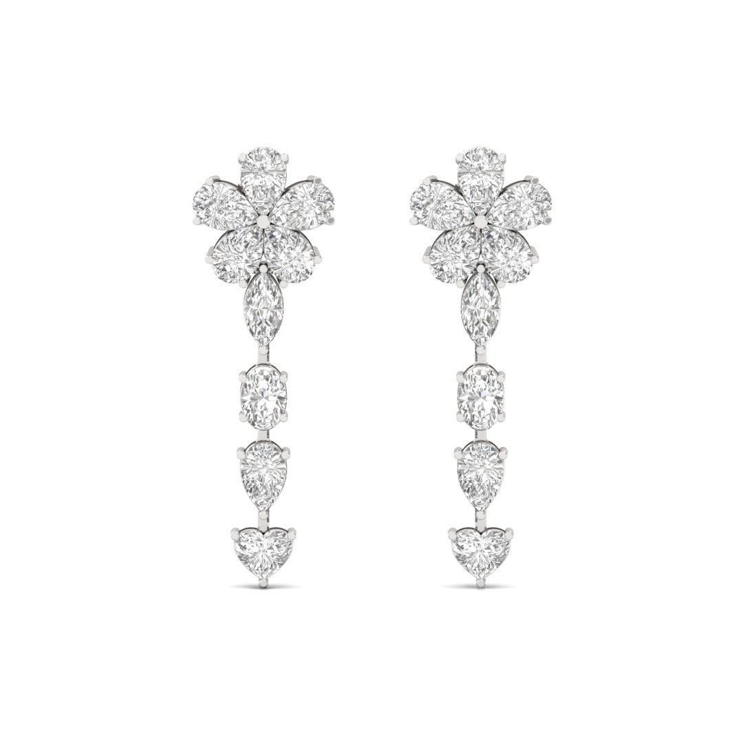 Floral Diamond Drop Earrings | Lab Grown Diamond Long Dangler | Silver | 10K | 14K | 18K - View 2