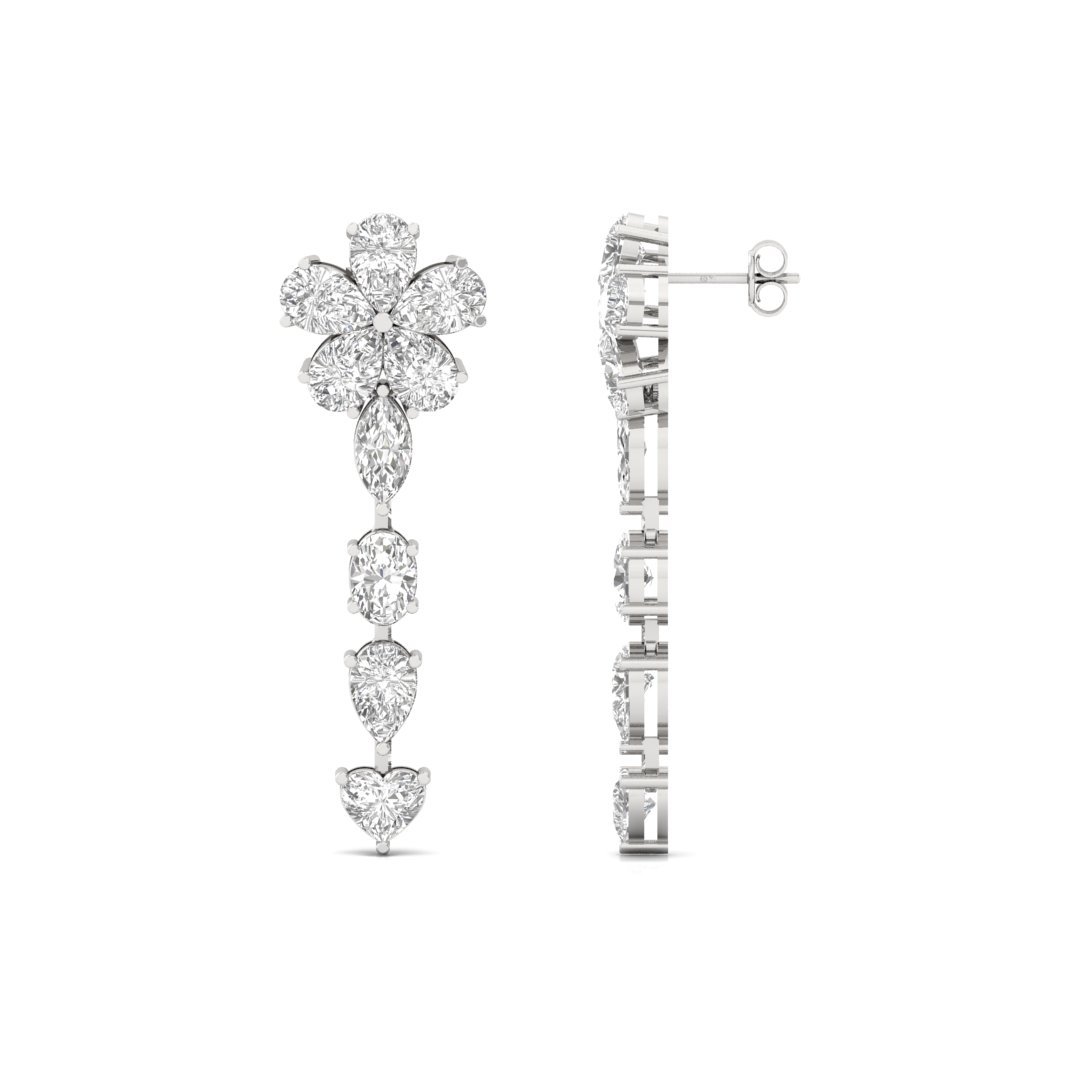 Floral Diamond Drop Earrings | Lab Grown Diamond Long Dangler | Silver | 10K | 14K | 18K - Main View
