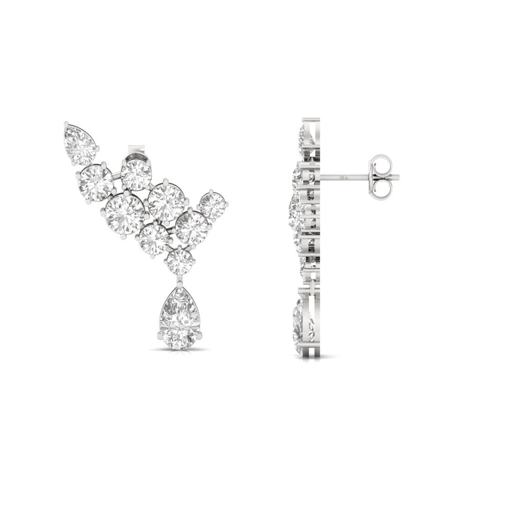 Diamond Cluster Drop Earrings | Lab Grown Diamond Statement Earrings | Silver | 10K | 14K | 18K - Main View