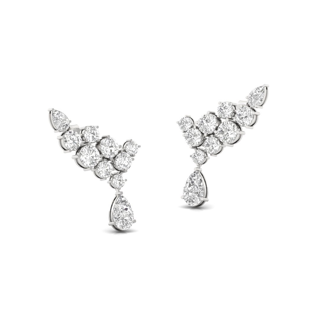 Diamond Cluster Drop Earrings | Lab Grown Diamond Statement Earrings | Silver | 10K | 14K | 18K - View 3