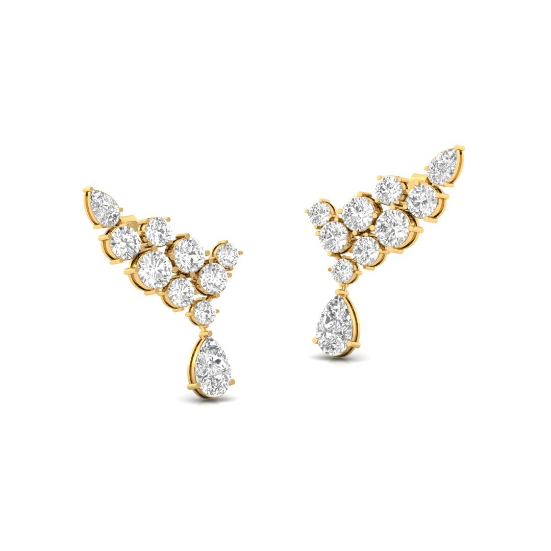 Diamond Cluster Drop Earrings | Lab Grown Diamond Statement Earrings | Silver | 10K | 14K | 18K - View 3