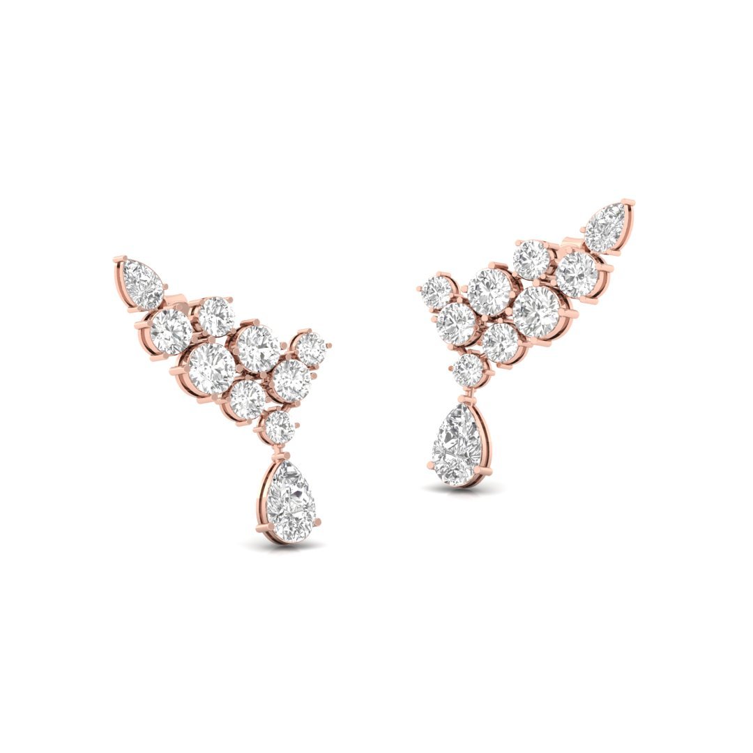 Diamond Cluster Drop Earrings | Lab Grown Diamond Statement Earrings | Silver | 10K | 14K | 18K - View 3