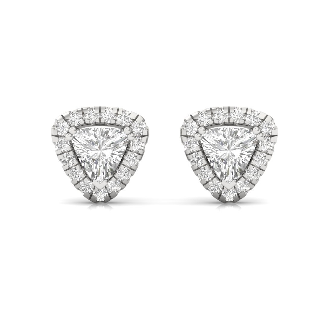 Trillion Cut Diamond Halo Stud Earrings | Lab Grown Diamond Earrings | Silver | 10K | 14K | 18K - View 2