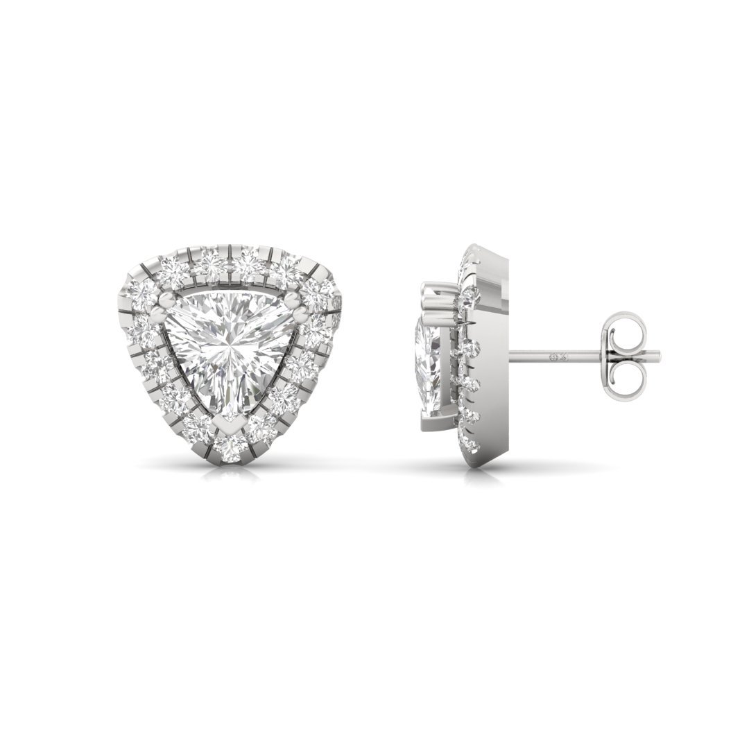 Trillion Cut Diamond Halo Stud Earrings | Lab Grown Diamond Earrings | Silver | 10K | 14K | 18K - Main View