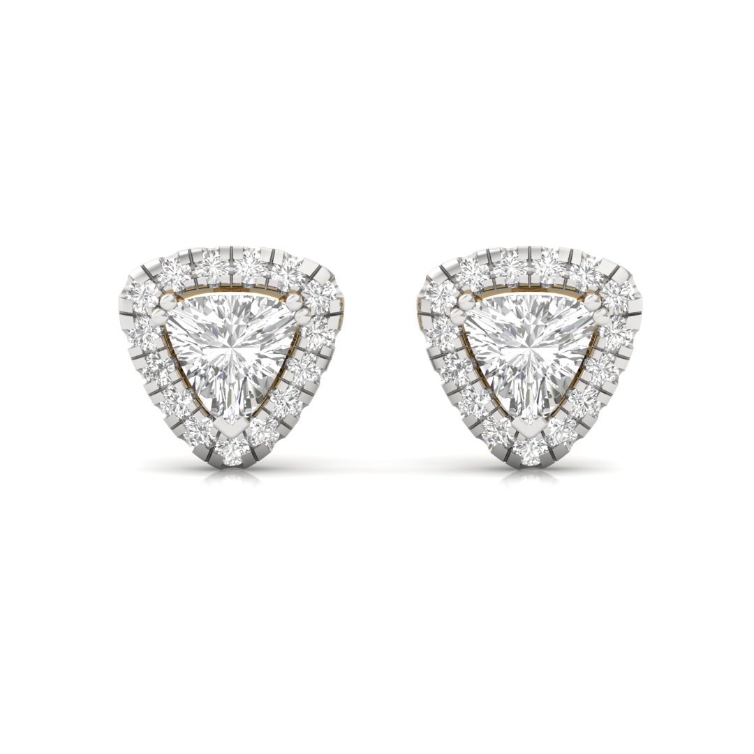 Trillion Cut Diamond Halo Stud Earrings | Lab Grown Diamond Earrings | Silver | 10K | 14K | 18K - View 2