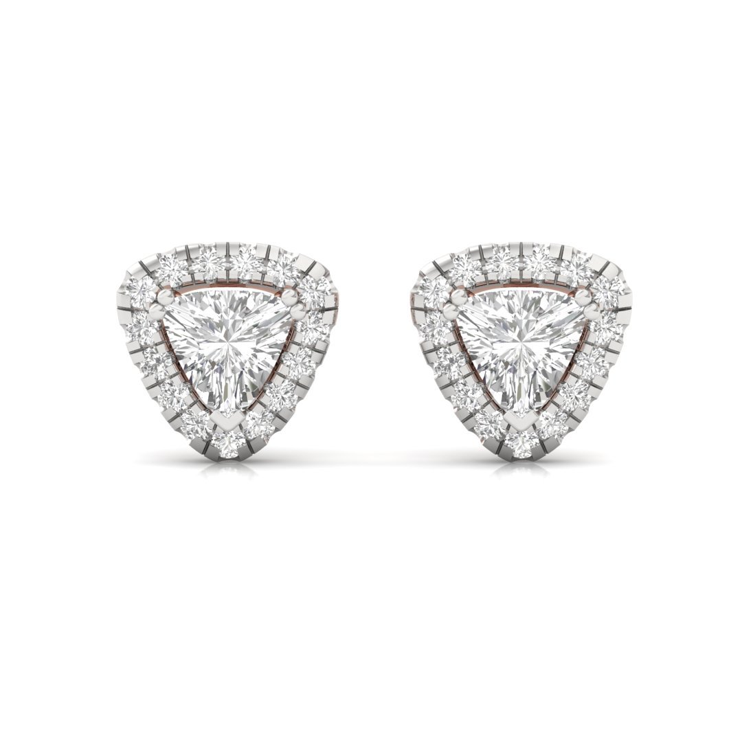 Trillion Cut Diamond Halo Stud Earrings | Lab Grown Diamond Earrings | Silver | 10K | 14K | 18K - View 2