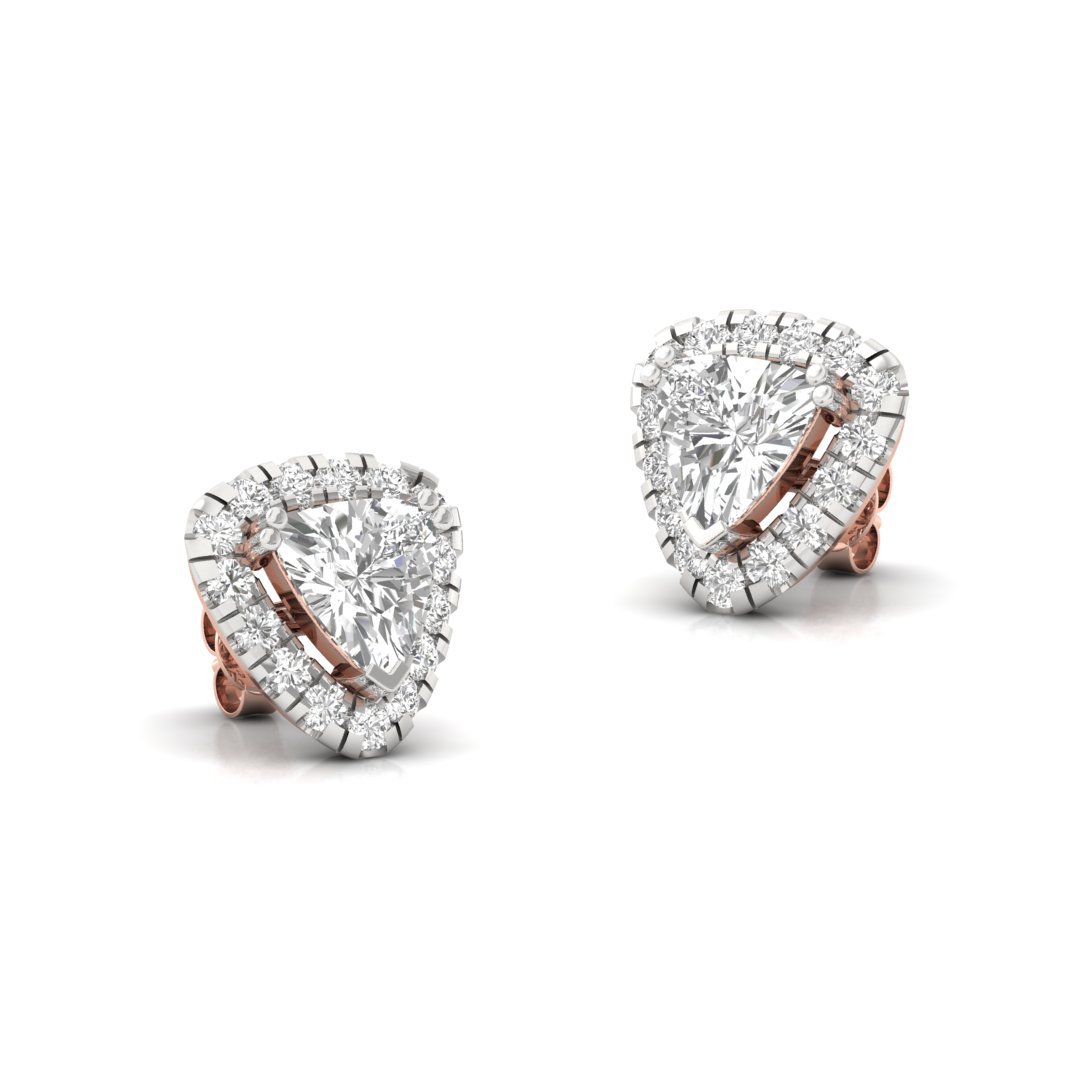 Trillion Cut Diamond Halo Stud Earrings | Lab Grown Diamond Earrings | Silver | 10K | 14K | 18K - View 3