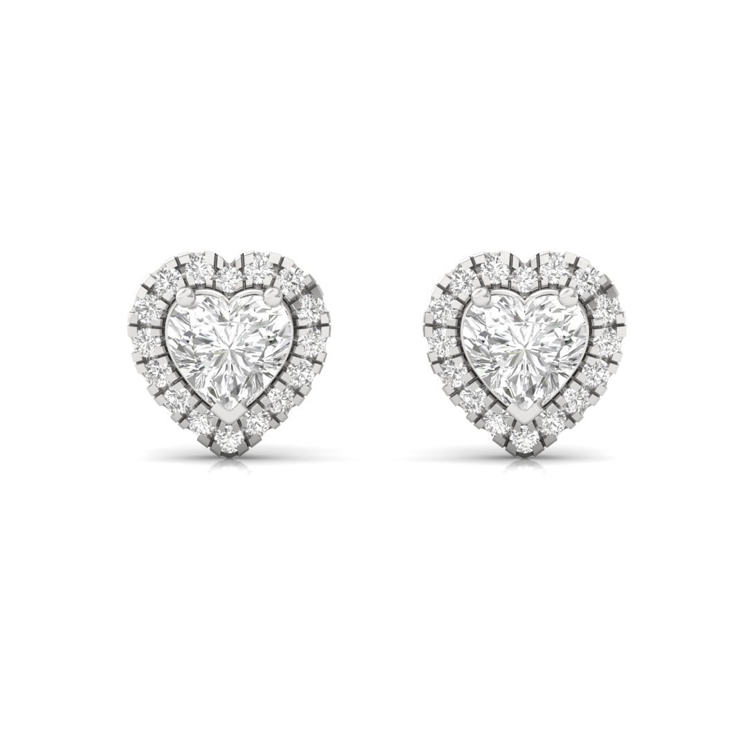 Heart Shape Halo Diamond Stud Earrings | Lab Grown Diamond Earrings | Silver | 10K | 14K | 18K - View 2