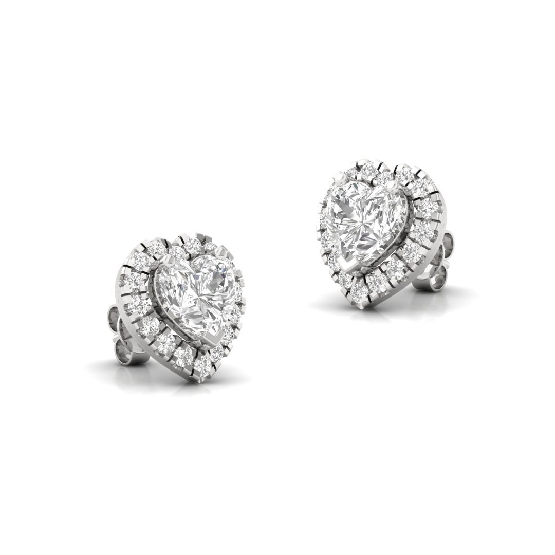 Heart Shape Halo Diamond Stud Earrings | Lab Grown Diamond Earrings | Silver | 10K | 14K | 18K - View 3