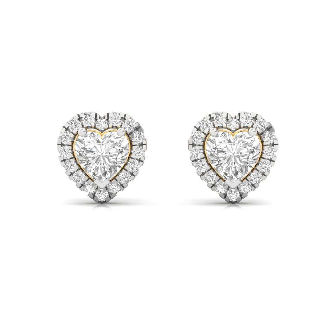 Heart Shape Halo Diamond Stud Earrings | Lab Grown Diamond Earrings | Silver | 10K | 14K | 18K - View 2