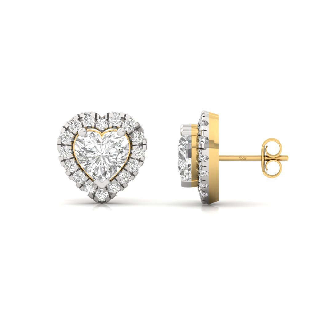 Heart Shape Halo Diamond Stud Earrings | Lab Grown Diamond Earrings | Silver | 10K | 14K | 18K - Gold Main View
