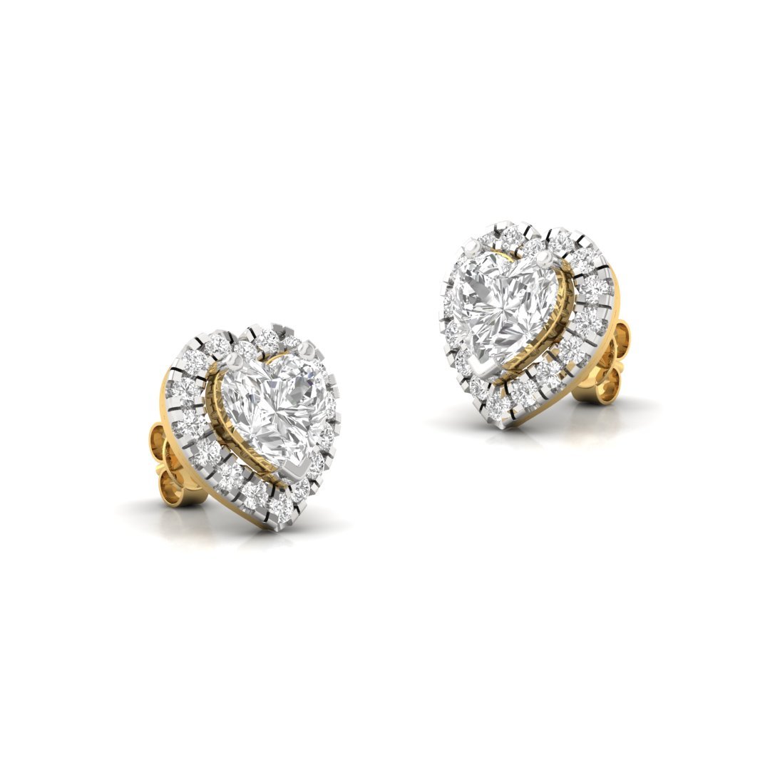 Heart Shape Halo Diamond Stud Earrings | Lab Grown Diamond Earrings | Silver | 10K | 14K | 18K - View 3