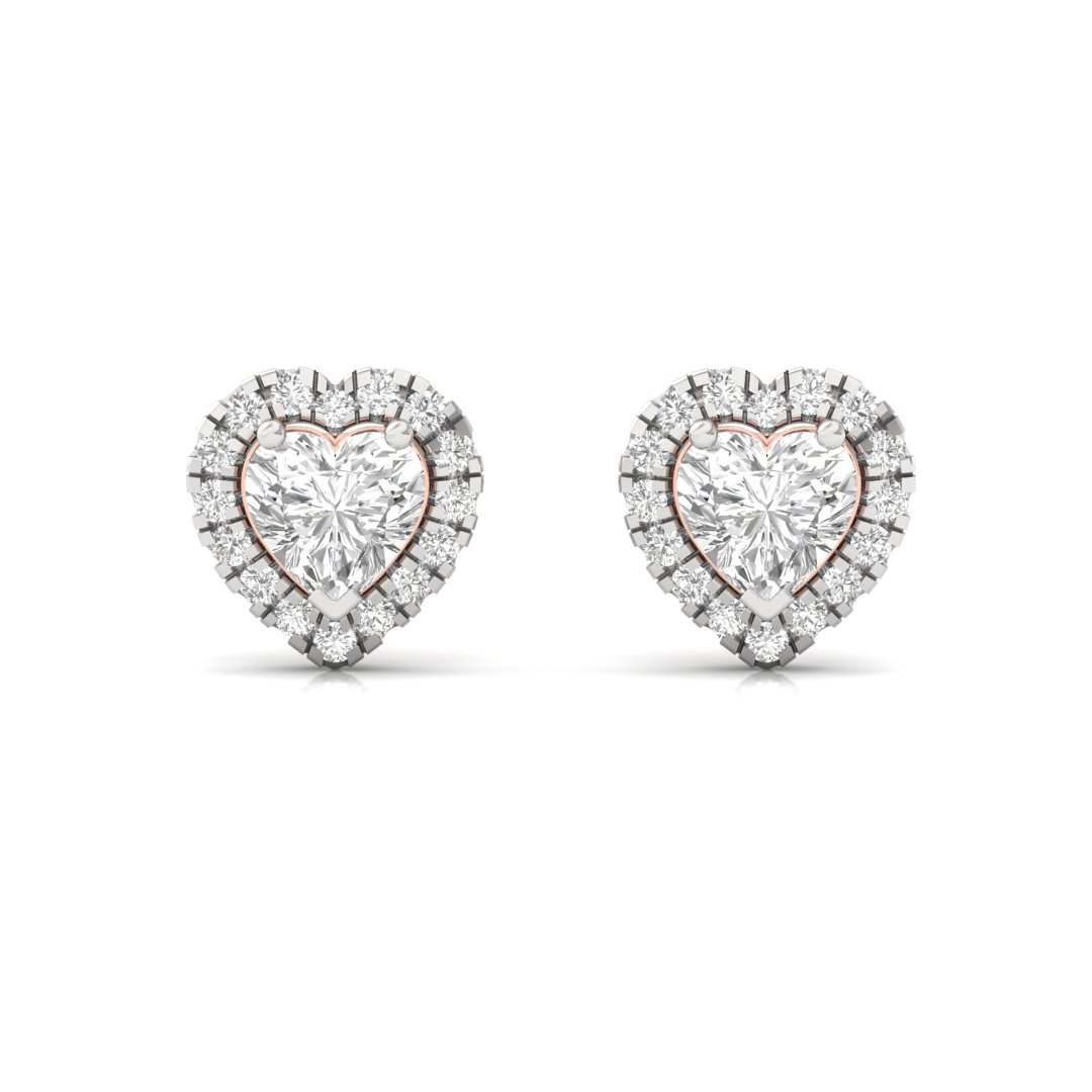 Heart Shape Halo Diamond Stud Earrings | Lab Grown Diamond Earrings | Silver | 10K | 14K | 18K - View 2