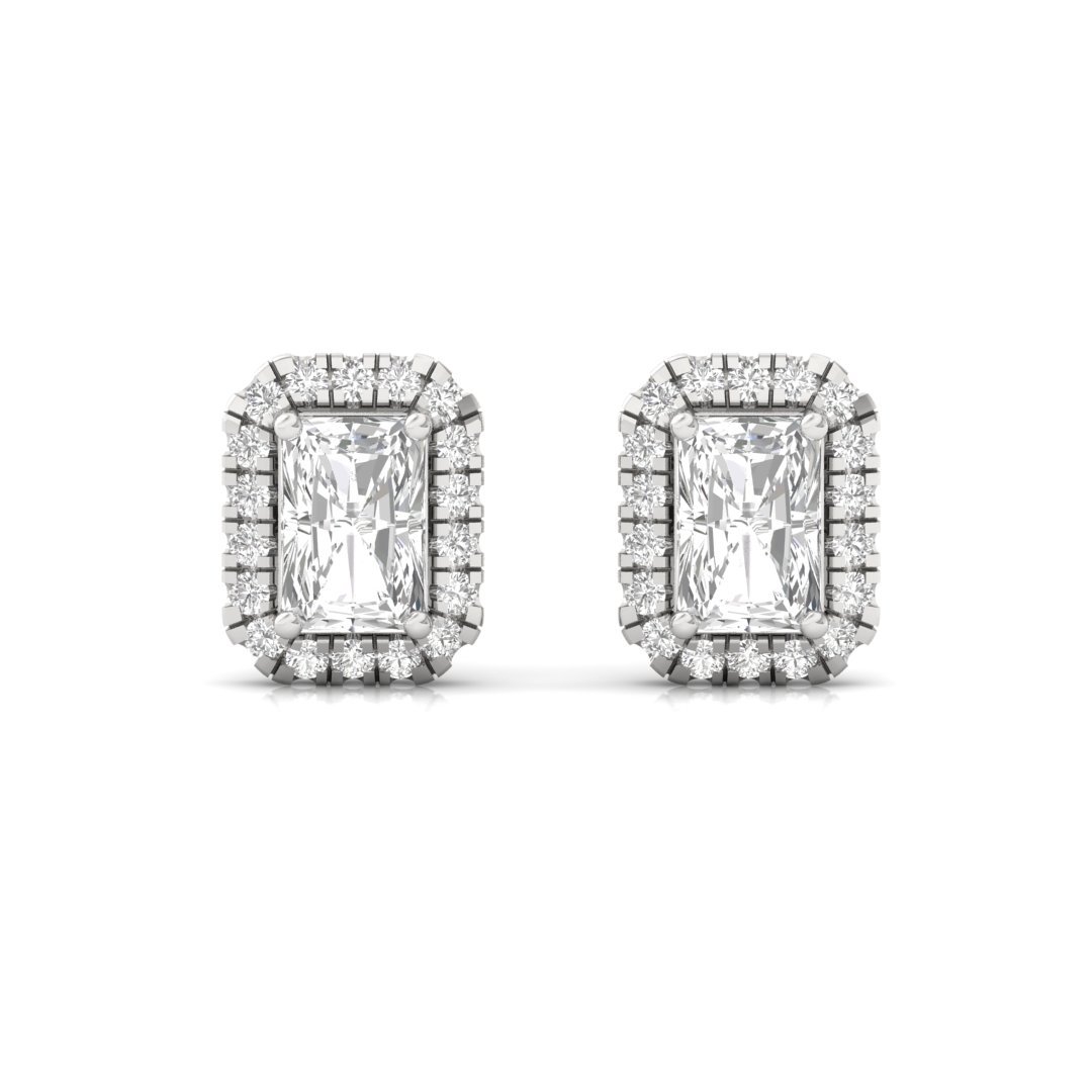 Radiant Cut Halo Diamond Stud Earrings | Lab Grown Diamond Earrings | Silver | 10K | 14K | 18K - View 2