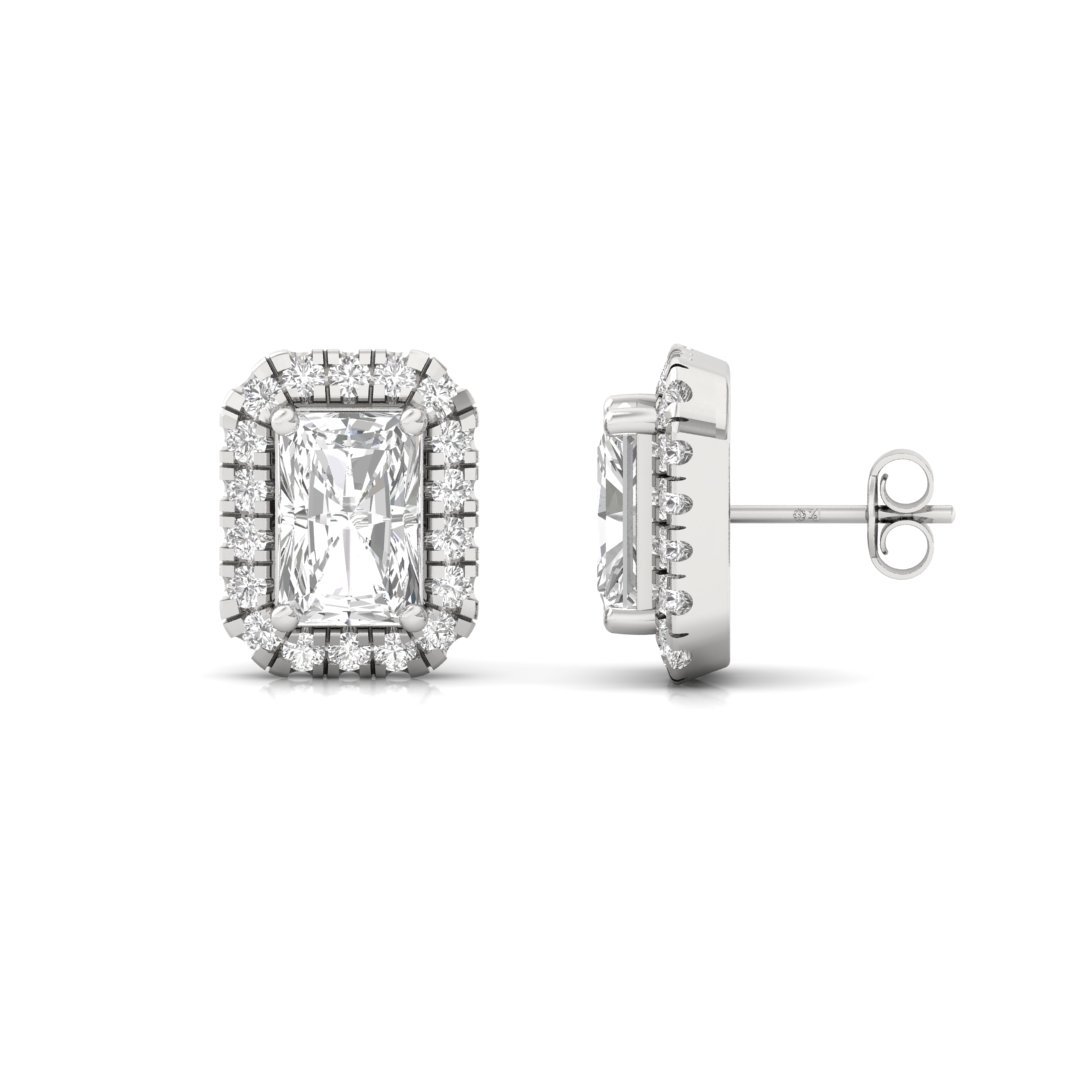 Radiant Cut Halo Diamond Stud Earrings | Lab Grown Diamond Earrings | Silver | 10K | 14K | 18K - Main View