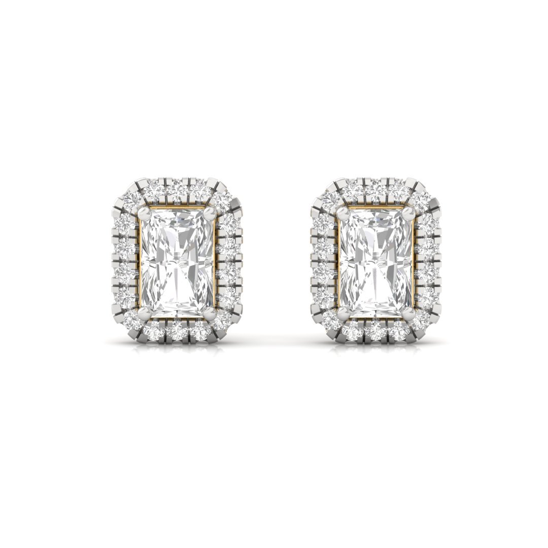 Radiant Cut Halo Diamond Stud Earrings | Lab Grown Diamond Earrings | Silver | 10K | 14K | 18K - View 2