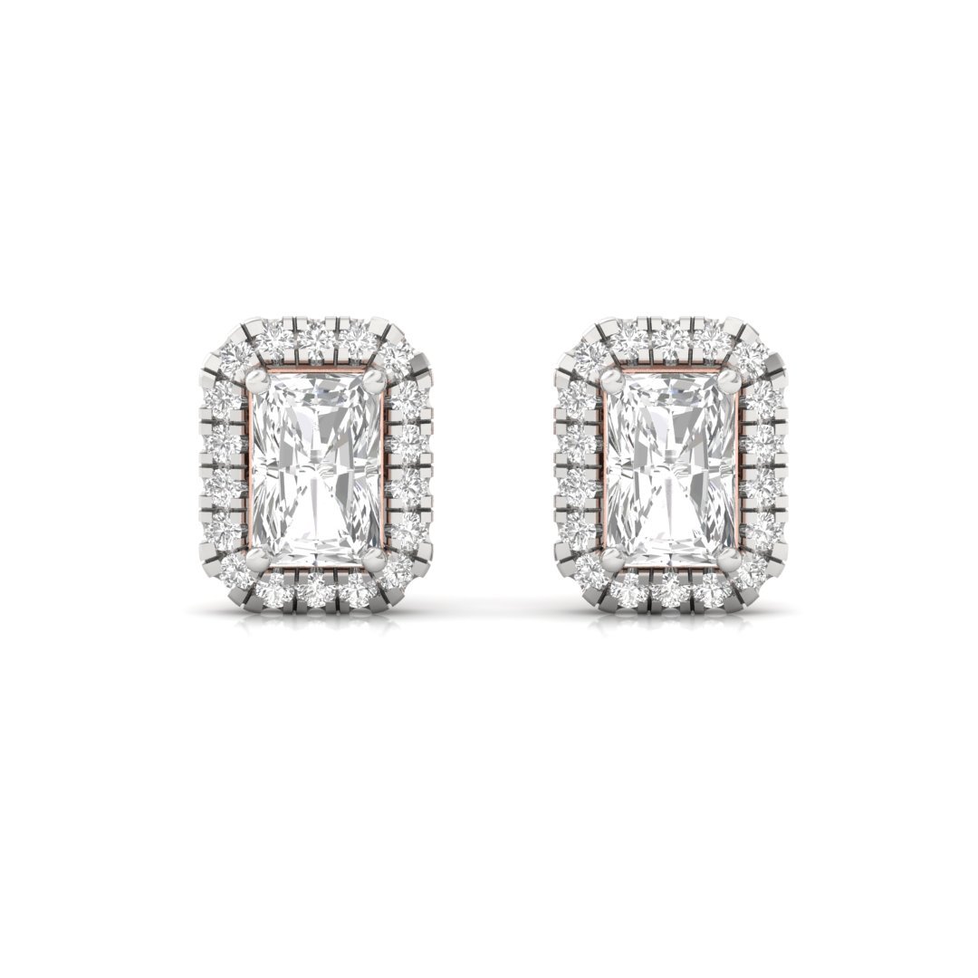 Radiant Cut Halo Diamond Stud Earrings | Lab Grown Diamond Earrings | Silver | 10K | 14K | 18K - View 2