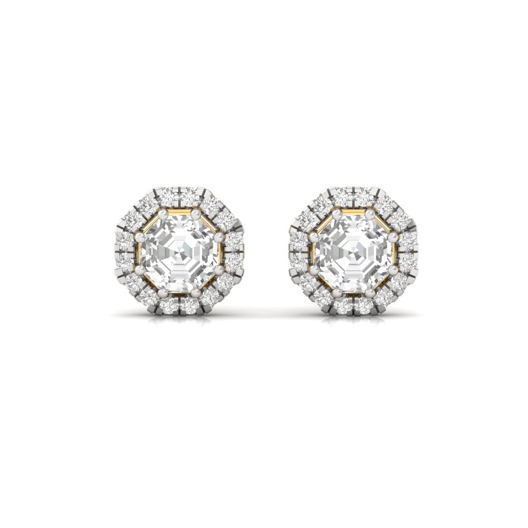 Octagon Cut Halo Diamond Stud Earrings | Lab Grown Diamond Earrings | Silver | 10K | 14K | 18K - View 2