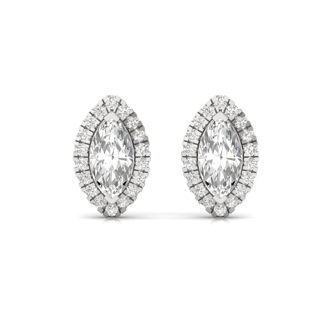 Marquise Cut Halo Diamond Stud Earrings | Lab Grown Diamond Earrings | Silver | 10K | 14K | 18K - View 2