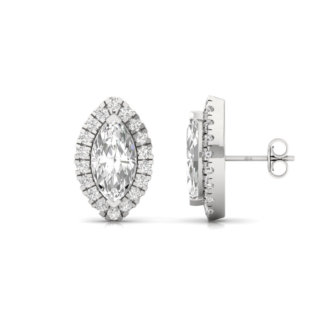 Marquise Cut Halo Diamond Stud Earrings | Lab Grown Diamond Earrings | Silver | 10K | 14K | 18K - Main View