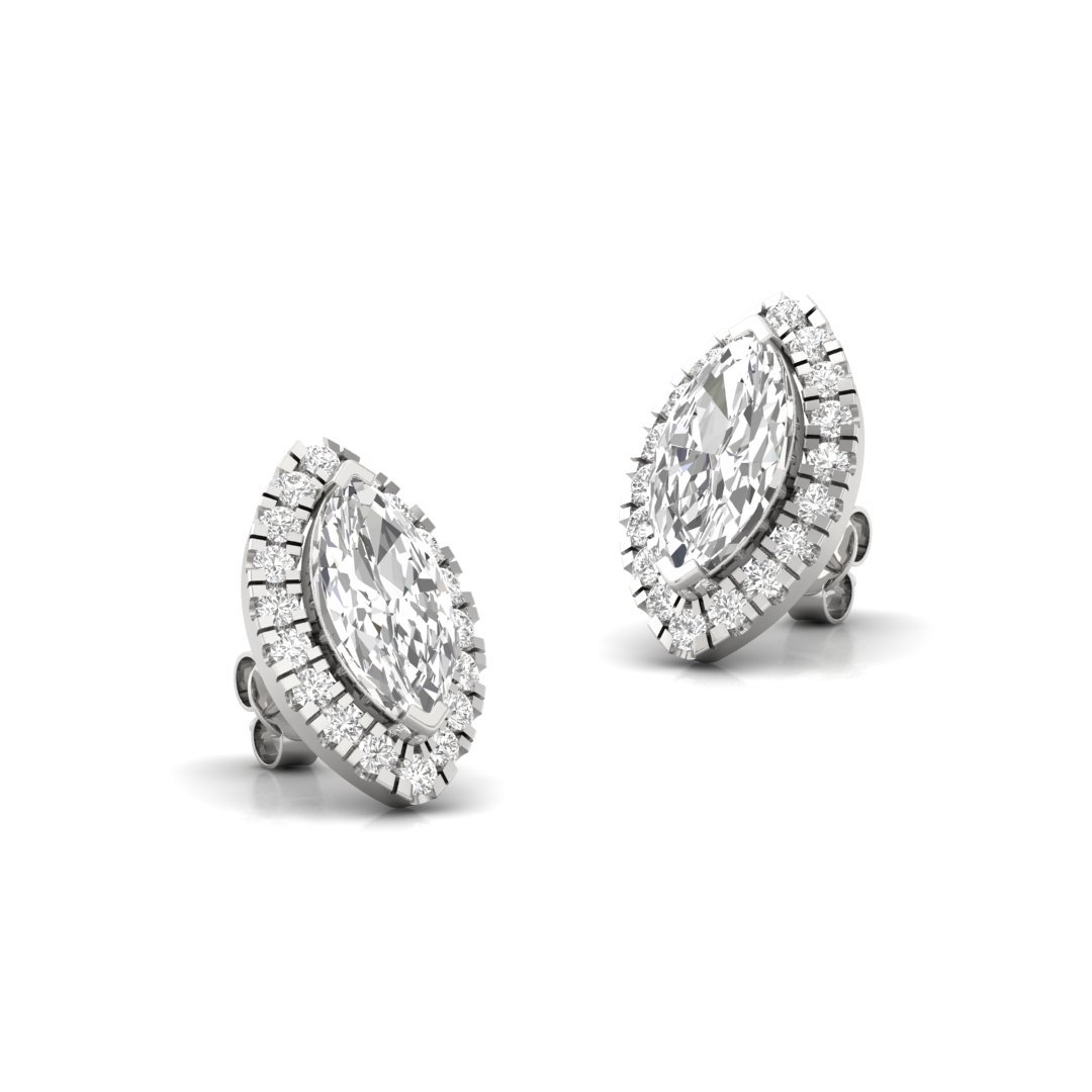 Marquise Cut Halo Diamond Stud Earrings | Lab Grown Diamond Earrings | Silver | 10K | 14K | 18K - View 3