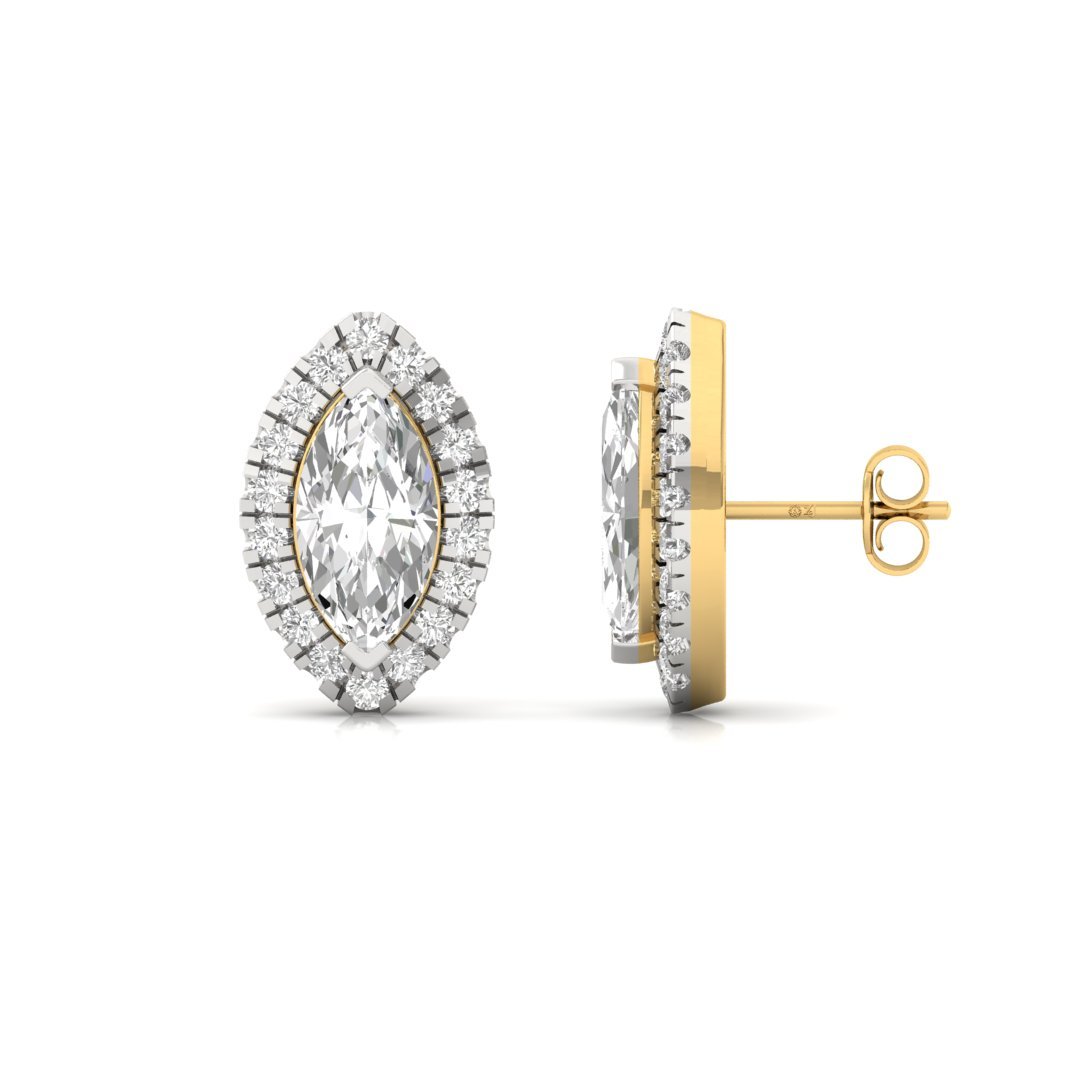 Marquise Cut Halo Diamond Stud Earrings | Lab Grown Diamond Earrings | Silver | 10K | 14K | 18K - Gold Main View