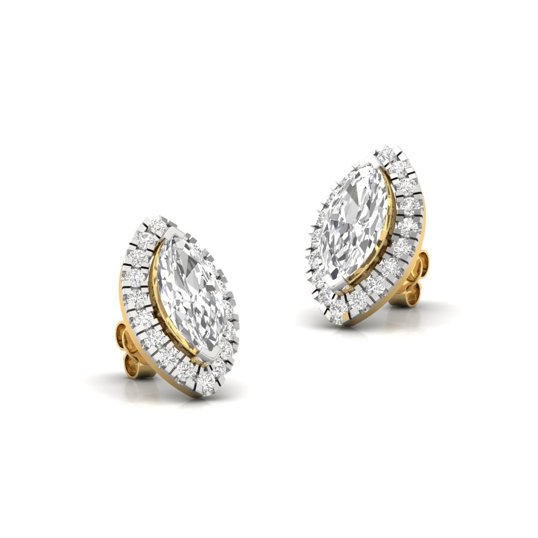 Marquise Cut Halo Diamond Stud Earrings | Lab Grown Diamond Earrings | Silver | 10K | 14K | 18K - View 3