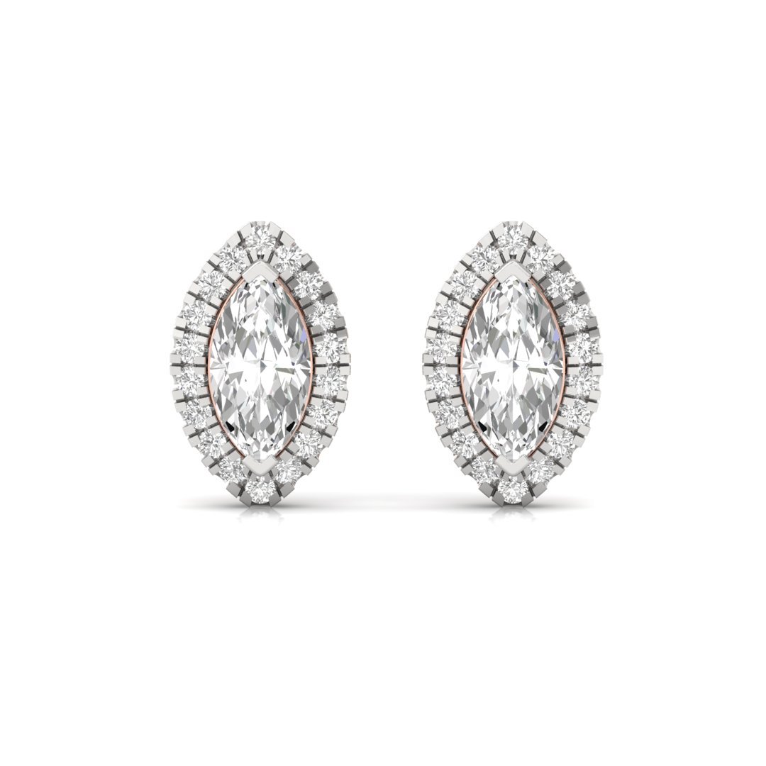 Marquise Cut Halo Diamond Stud Earrings | Lab Grown Diamond Earrings | Silver | 10K | 14K | 18K - View 2